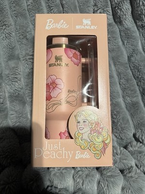 Stanley Barbie Insulated Peach Pink Floral Tumbler With Lid Straw Handle