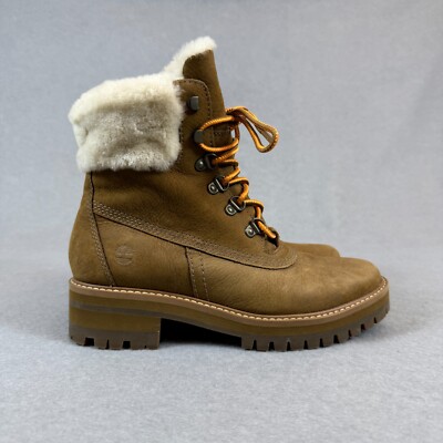 Timberland Women's Courmayeur Valley WP 6'' Shearling Lined Brown Nubuck Size 8