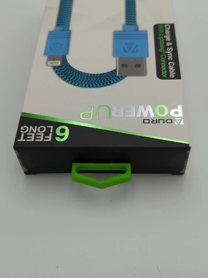 6 Foot Long Charging Cable Lightning By Duro Power Up Blue Braided Fast Charge - Image 3 of 3