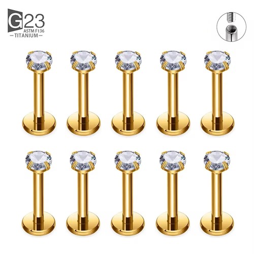 10Pc/50Pc G23 Ttianium Labret Ear Lip Stud Jewelry Square CZ Stone Cartilage Tra - Picture 33 of 155