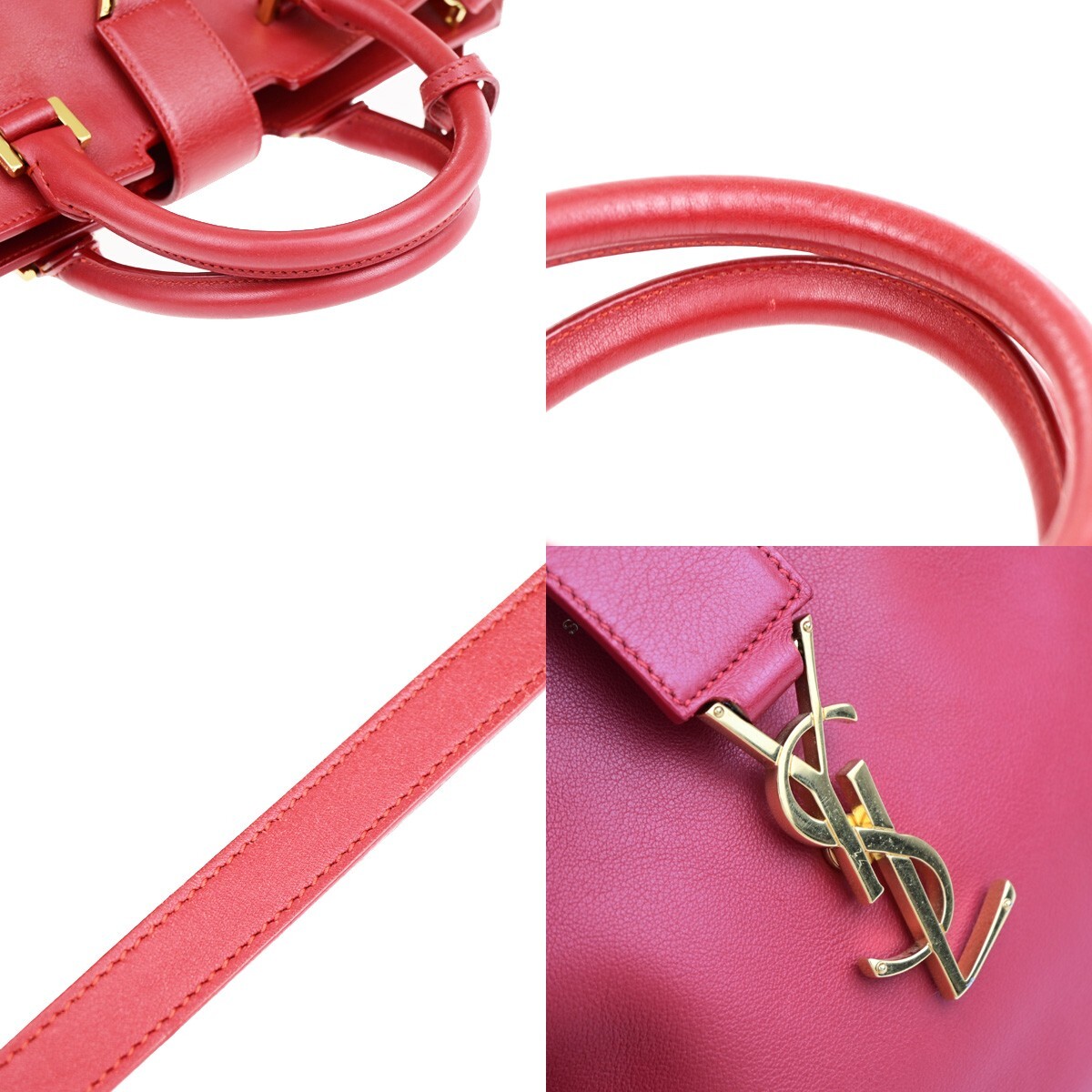 SAINT LAURENT YSL Logo Cabas 2 Way Hand Bag Leather Red GHW