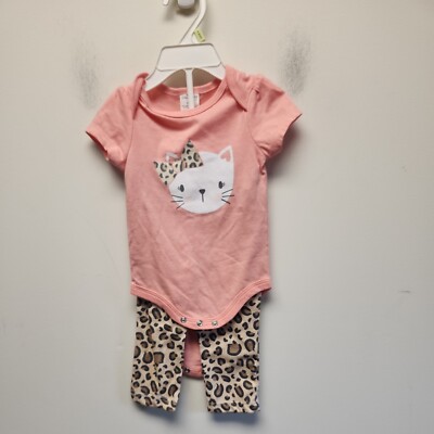 Cutie Pie Three Piece Outfit Infant Girls 3/6 months Cat Pink Leopard new