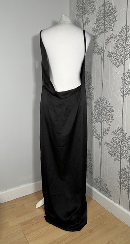 Maxi Vestido Solace London Nuevo Rosario Negro Satén Espalda Baja Talla 10 - Imagen 9 de 15