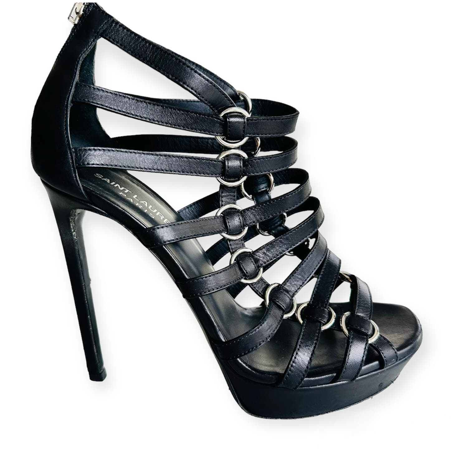 Sandali neri pelle di vitello Saint Laurent Nina taglia 38 5 con sacchetto antipolvere 316198