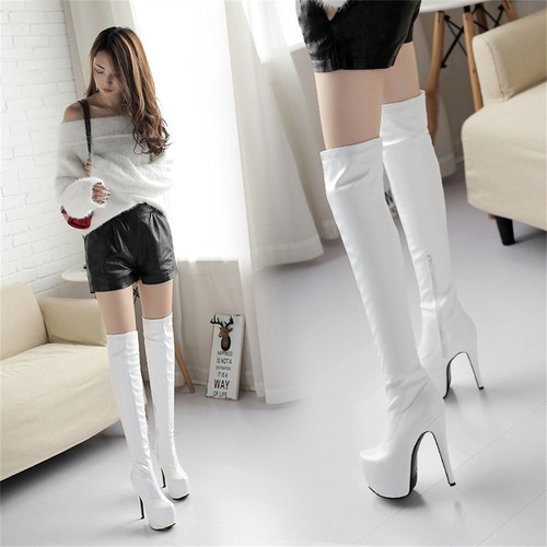 Nightclub Dance Womens Platform Pleated Strech High Heels Over the Knee Boots - Picture 4 of 20