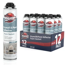 Kraken Bond Drywall Panel Adhesive Foam 24oz 12 Pack – Gun Not Incl.