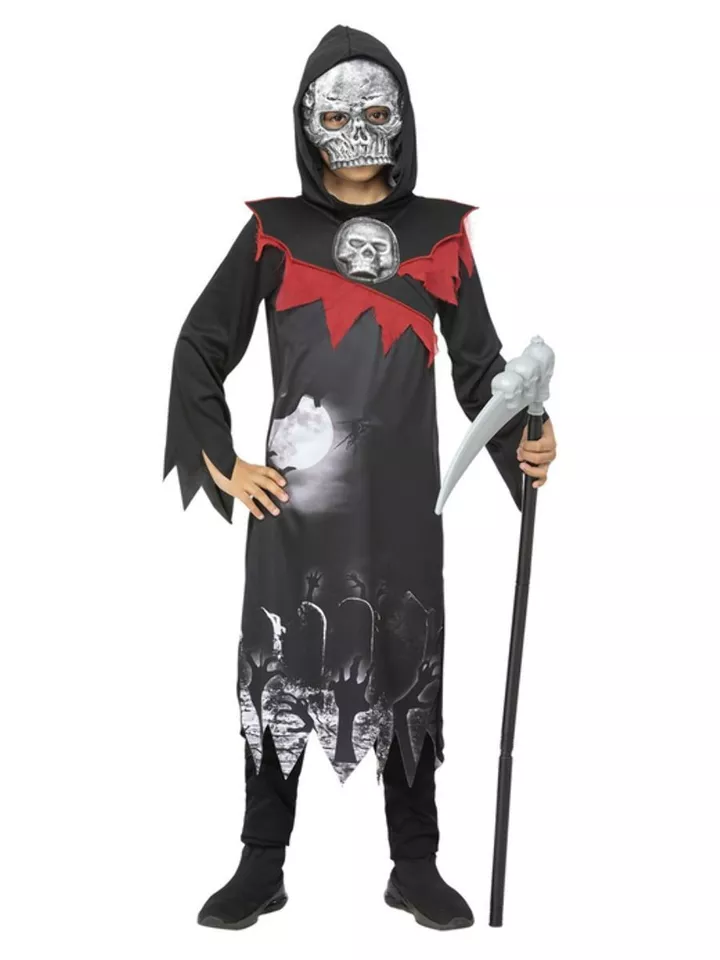 Grim Reaper Costume Kids Halloween Skeleton Dark Ghost Fancy Dress Boys - Image 4 of 4