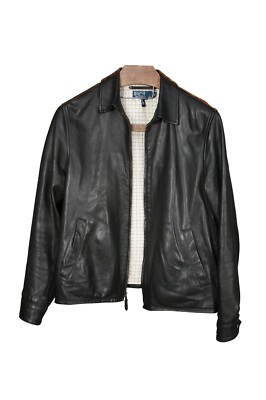 ジャケット・アウター 90s Polo by Ralph Lauren Black Leather Vintage Polo Ralph Lauren Mens Black Leather Windbreaker