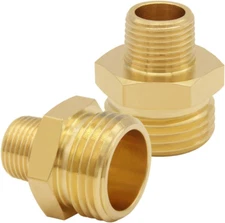 2PCS Brass Garden Hose Adapter 3/4"GHT Male to 3/8"NPT Male Thread Reducer Wa...