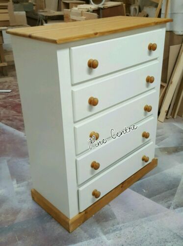 HANDMADE AYLESBURY COUNTRY (IVORY+LIGHT-OAK) CHEST OF 5 DRAWERS NOT FLAT-PACK!!!