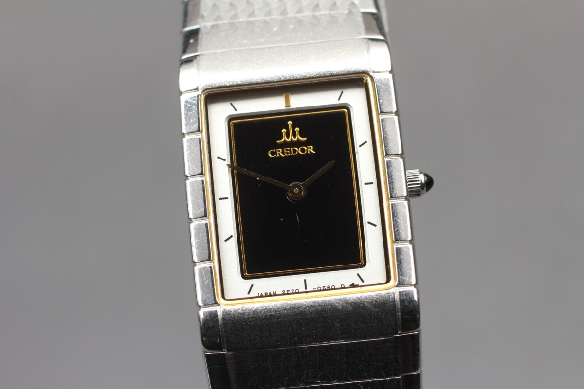 NEAR MINT w Box / Vintage Seiko Credor 2F70-5510 Silver Square Qz