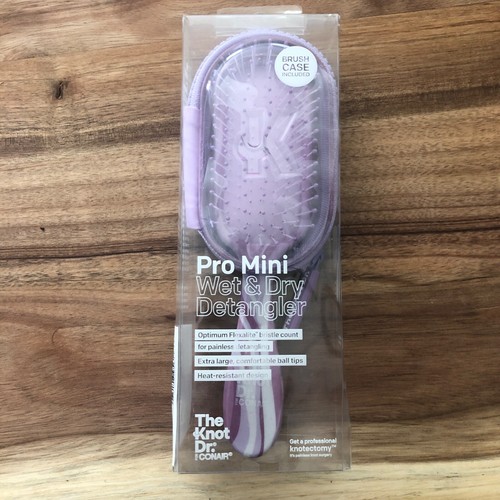 The Knot Dr. CONAIR Wet & Dry Detangler Pro Mini Hair Brush & Case Purple New