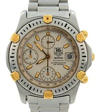 Tag Heuer 38mm Men's 2000 Series Automatic White Dial Two-Tone Watch 165.806!