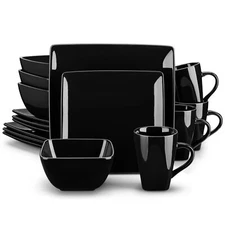 vancasso SOHO Black Dinnerware Set Porcelain Plate Bowl Set Square Tableware