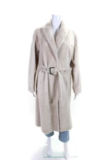 Brunello Cucinelli Womens Knee Length Lamb Fur Shearling Coat Ivory Size It 40