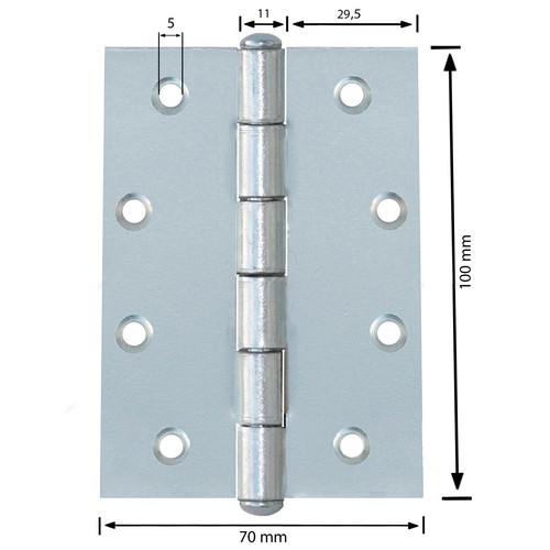 10 Gerollte Scharniere 100 x 70 x 2,5 mm Türscharniere halbbreit Silber Verzinkt - Bild 5 von 5