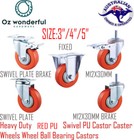 3" 4" 5" Red PU Swivel FIX BRAKE BOLT M12X30 Castor Wheels Trolley Furniture