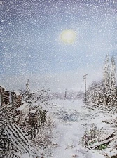 Original Snowy Landscape Watercolour by Mykola Dzvonyk Winter Ukraine 2023