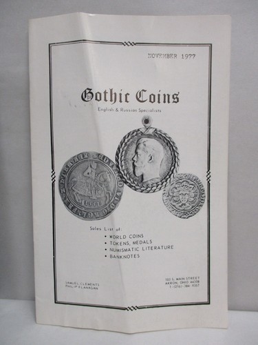 1977 Gothic Coins English & Russian World Tokens Price List Clements Flanagan