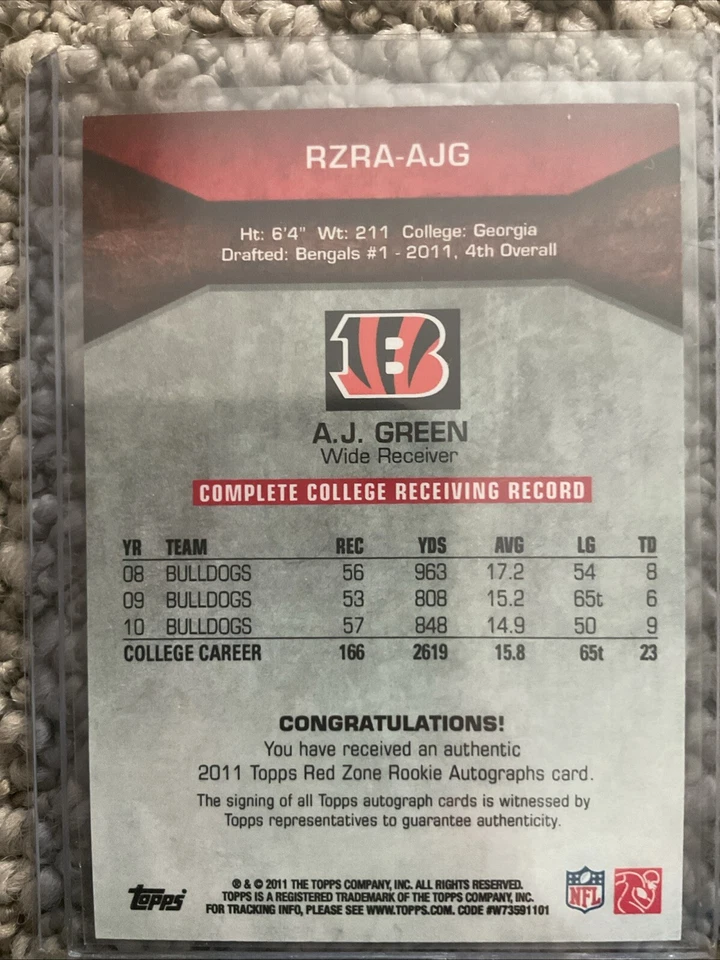 AJ Green Red Ink Rookie Card Auto 82/100 - Image 2 of 2