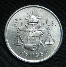 Lot Roll Of 50 AU/BU Mexico .300 Silver Cap & Ray Balance Scale 25 Centavos