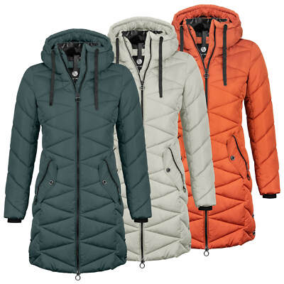 New View Damen Steppmantel Jacke Parka gesteppt Kapuze Teddyfell Gehschlitz