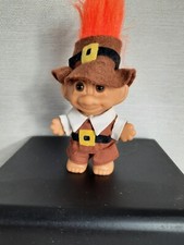 Vtg Russ Thanksgiving Pilgrim Boy Troll 3.5" Orange Hair Brown Harvest 18360