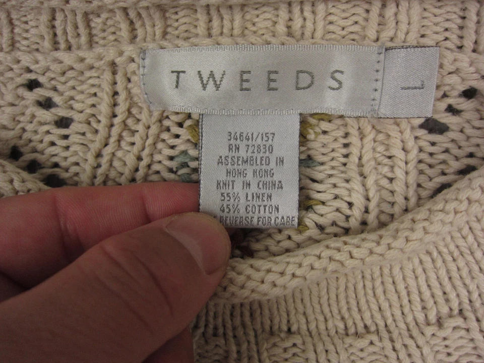 Vintage Tweeds Sweater Womens Large Beige Linen Cotton Floral Boho Knit 90s - Image 3 of 4