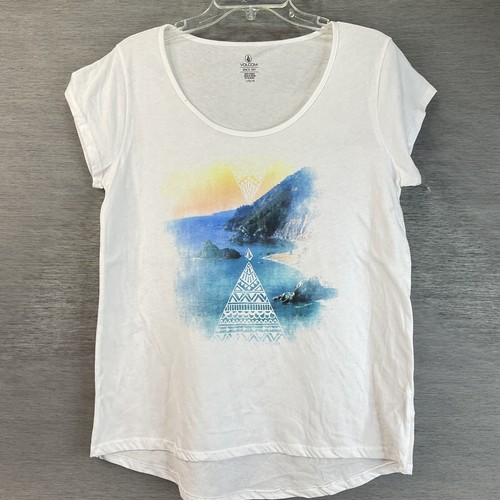 Volcom T-Shirt Womens Size Large White Relaxed Island Logo Front Graphic Nwot - Picture 9 of 10