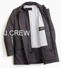 J.CREW jacket dark grey 3/4 long coat insulated trench rain car parka vest gilet