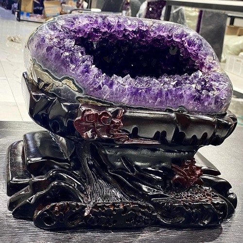 22.77LB TOP Natural Uruguay Amethyst quartz crystal Money Bag Decoration+stand - 第 3/12 張圖片