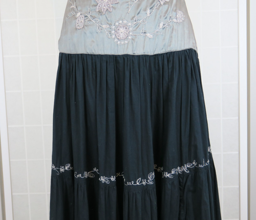 Per Una Maxi Skirt UK 12 Grey Black Embellished Satin Tiered 40" Long Full Skirt - Picture 8 of 15