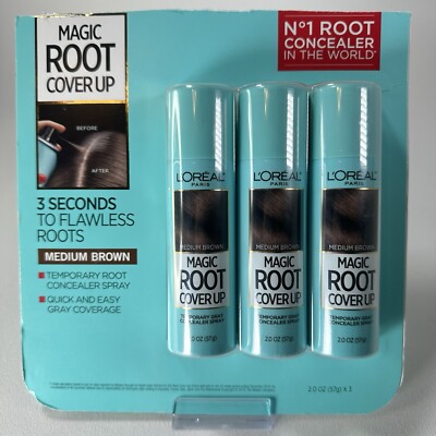 3 PACK L'Oréal Paris Magic Root Cover Up Gray Concealer Spray, Medium Brown 2 oz