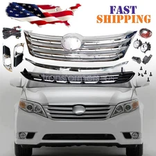 Front Upper Lower Grille With Fog Lamps+Covers 7Pcs Fits 2011-2012 Toyota Avalon