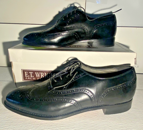 E.T. Wright Arch Preserver Wingtip Shoes Mens 10.5 D - Black Leather - NEW