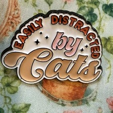 Cat Enamel Pin Easily Distracted By Cats Brooch Retro Lapel Badge Cat Lady Gift