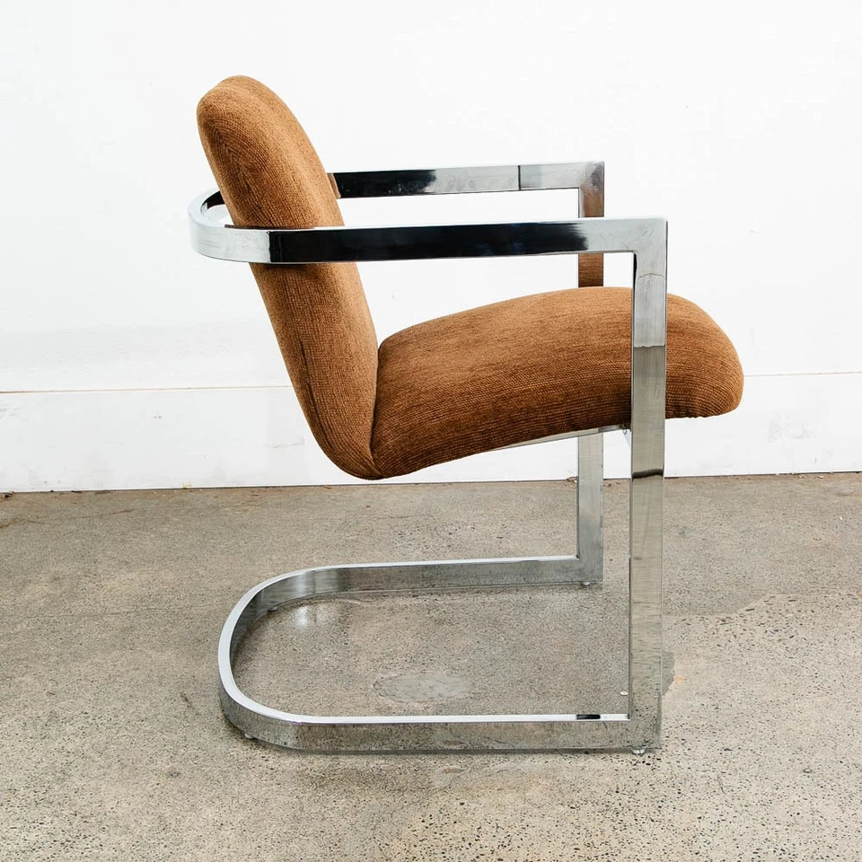 Sillón moderno Mid Century marrón tela texturizada cromo vintage Foto 2 de 4