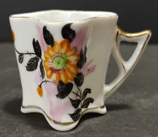 Vtg 1940s Japan Porcelain Demitasse Cup 2 Oz Floral with Gold Trim 2" Tall