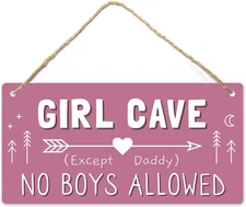 Girl Cave Sign, Teen Girls Room Decor, 12 * 6 Wall Hanging Decoration, Girls Onl