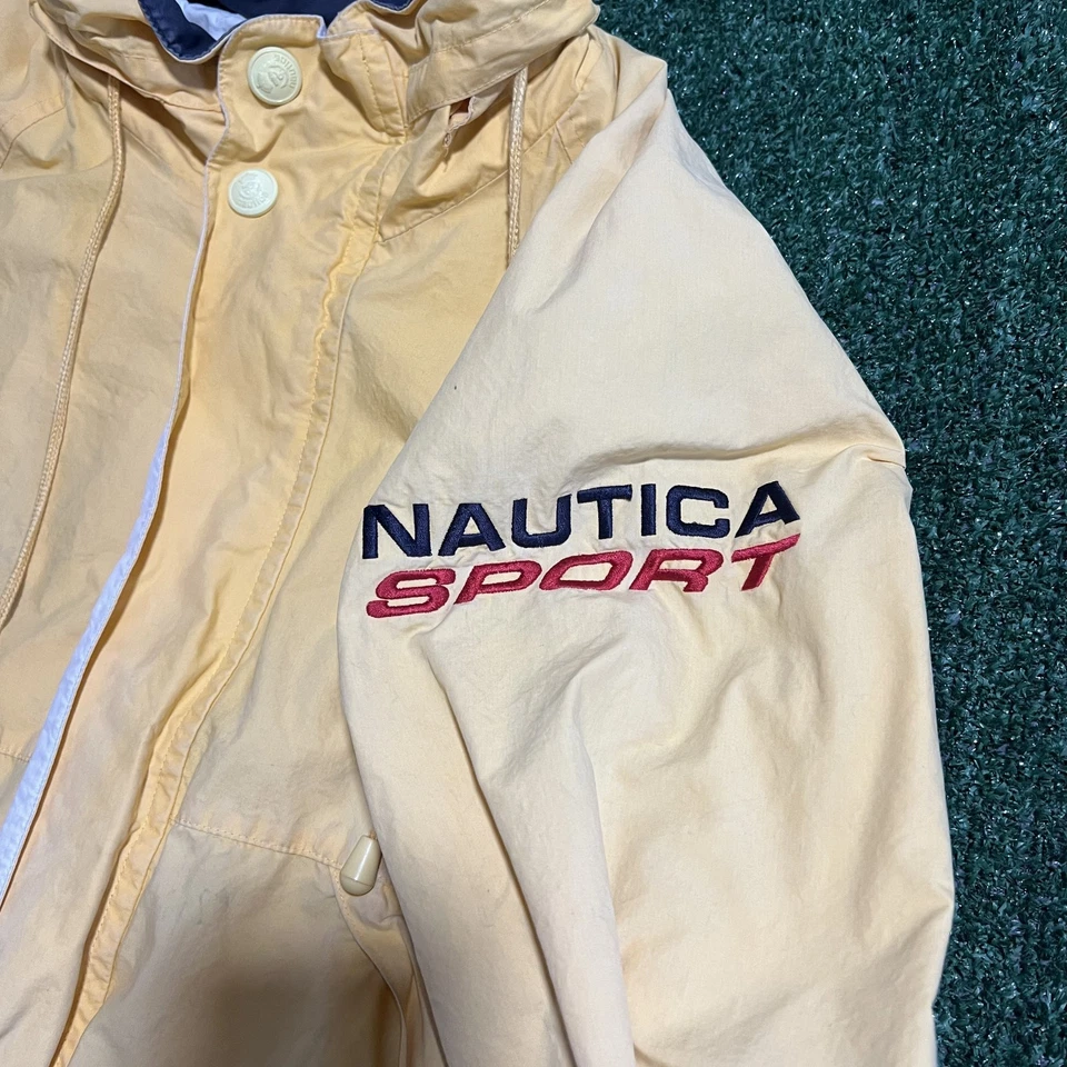 Vintage Nautica Sport Jacket Mens Medium Pale Yellow Bomber Sailor Ful Zip 90s - Image 4 of 4
