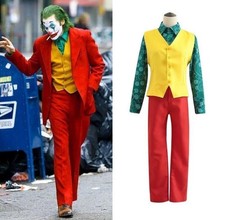 The Joker Men's Cosplay Costume Clown Clothes Red Suit Halloween Jacket Uniform