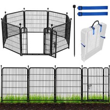 Tall Garden Fence with Gate, 48 in H 8 Panels Heavy Duty Iron Metal Animal B...