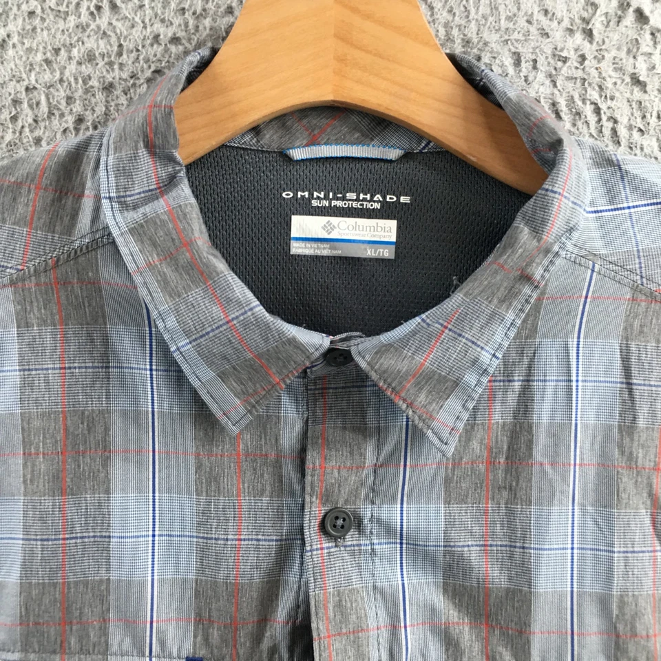 Camisa de vestir Columbia Omni sombra abotonada para hombre XL gris cuello a cuadros mangas largas Foto 3 de 4