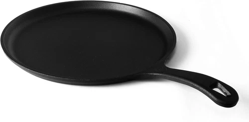10.5 Inch Pre-Seasoned Cast Iron Round Griddle Pan for Pancakes Tortillas