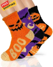 TEHOOK 4X Thicker & 2X Softer Fuzzy Socks, Cozy One Size, 02 Halloween Socks 
