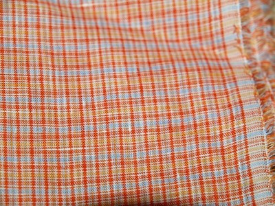 Linen Fabric; fine check/ plaid pattern, orange & blue;  56'' wide; many uses!