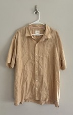 Scotch  Soda Mens XXL Tan Linen Blend Short Sleeve Casual Button Up Woven Shirt
