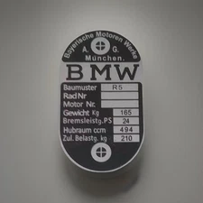 Typenschild BMW R 5 R5 oldtimer Motorrad s64 Schild geätzt