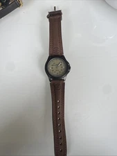 timex indiglo expedition brown leather stainless steel black inside