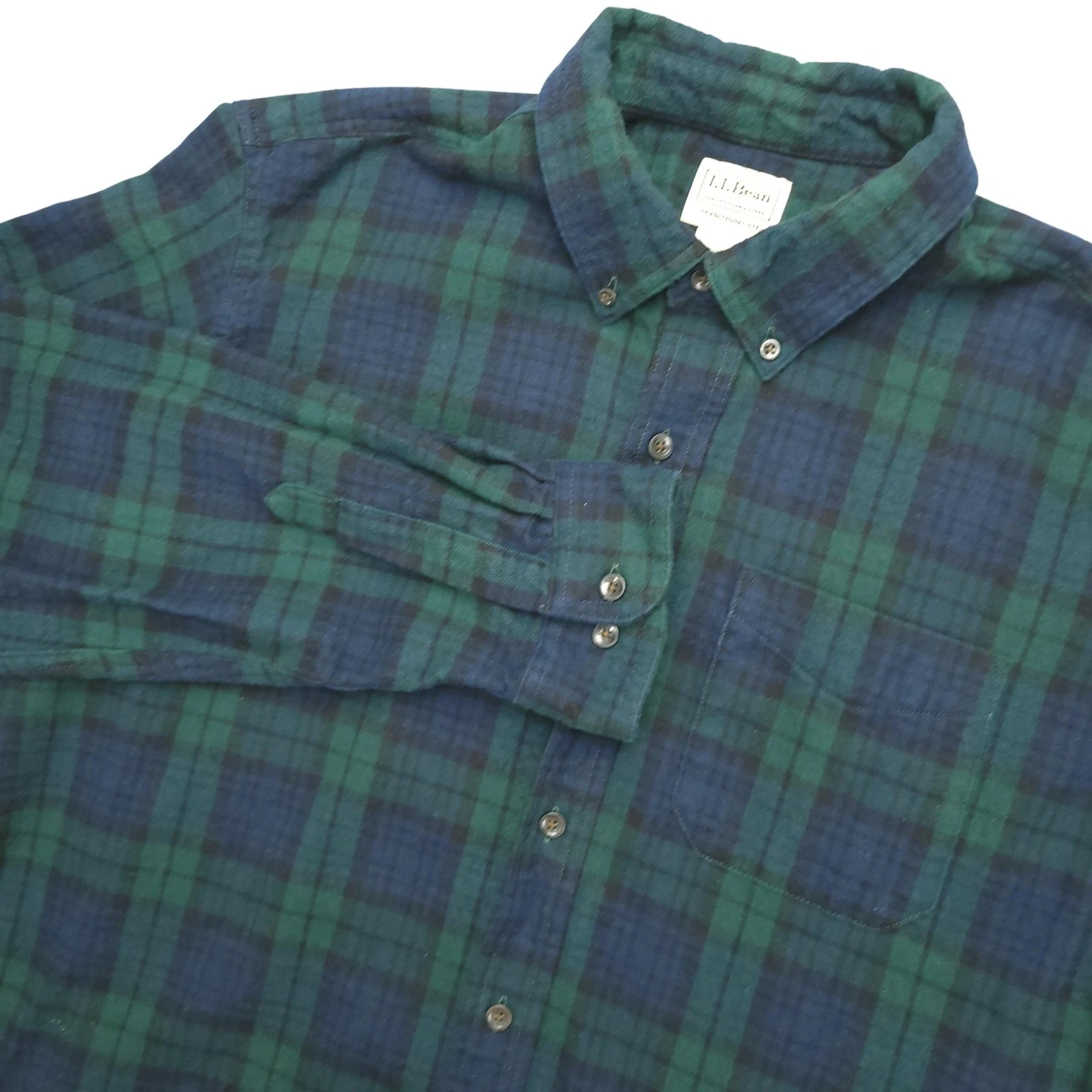 L.L.Bean Shirt Mens L Green Plaid Long Sleeve Flannel Button Down Casual Outdoor